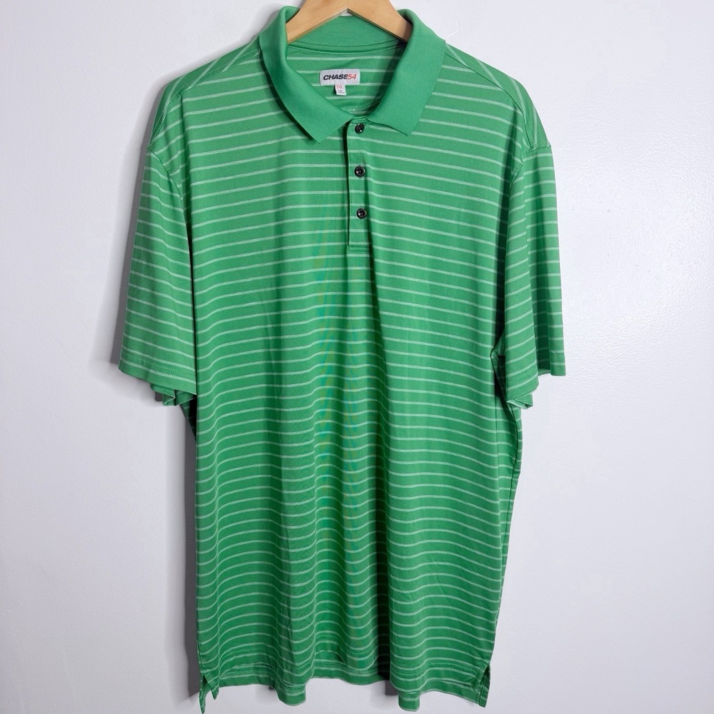 Chase54 Men's 2XL Golf Polo Green‎ Stripe Short Sleeves Active Stretch Hiking